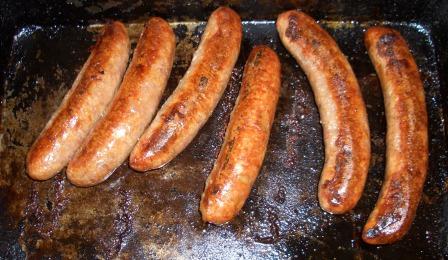 Paganum classic pork sausages cooked in the Aga