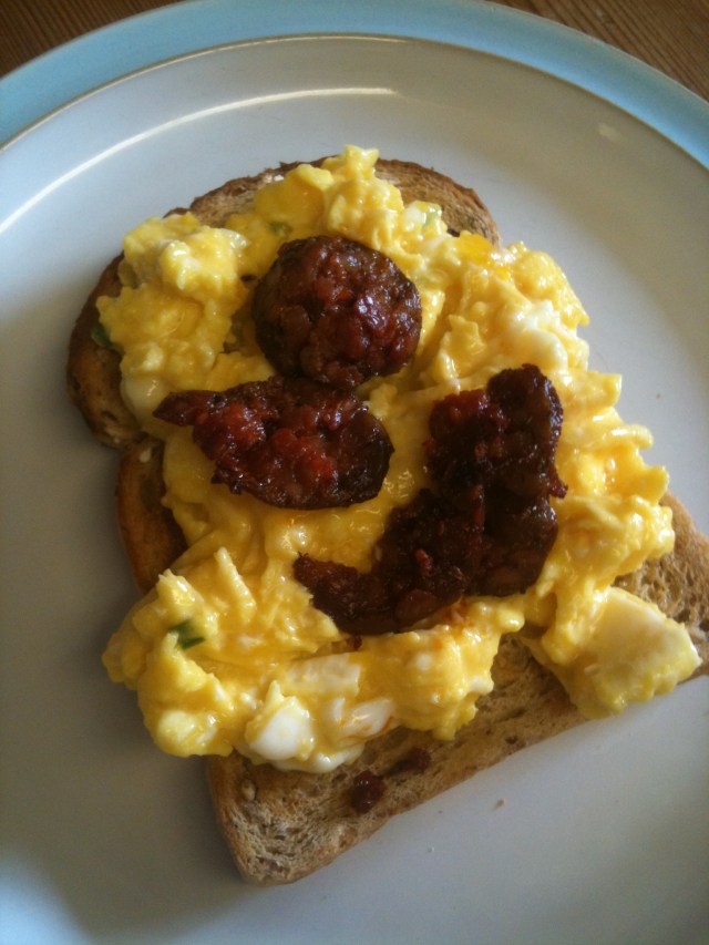 Scrambled eggs with chives & chorizo