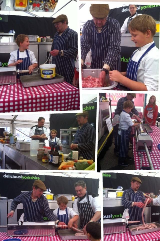 Sausage making demo at whitby war weekend with Rob Green