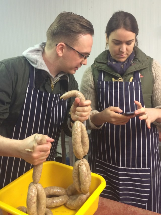 what does it say next? Sausages