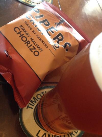Kirkby Malham Chorizo Crisps and Timothy Taylors Landlord